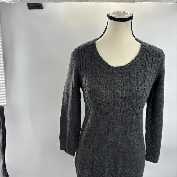 LOFT Womens S Gray Cable Knit Tunic Sweater 3/4 Sleeve Scoop Neck Pullover - Picture 2 of 6